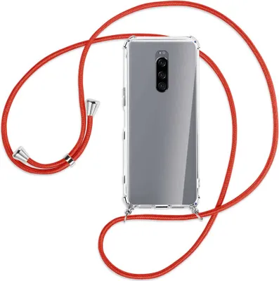 Produktbild von Handykette Backcover-Schutzhülle mit Band (Metall silberfarben) für Sony Xperia 1 - rot