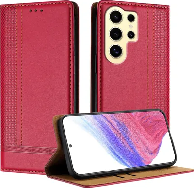 Immagine prodotto di Custodia per Samsung Galaxy S25 Ultra in pelle con funzione stand rosso