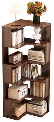 Image de Étagère d'angle, 5 niveaux, en bois noyer, 60 cm