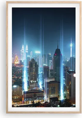 Produktbild von Gerahmtes Poster - Rahmen in heller Eiche - Stadt Nacht Straße - 61x91,5 cm - Wand Bild - Wanddeko - Wandbilder - Wandposter - Bilderrahmen - Bilder - Kunstdruck - Wandbild - P2NPA61x91-3903