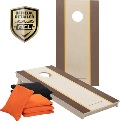 Produktbild von Cornhole Set – 120 x 60 cm – Wicked Wood – Rails Design – UV-Druck direkt auf Holz (100%) – Offizielle ACL-Empfehlung – Enthält 2 x 4 Taschen – Für Indoor & Outdoor