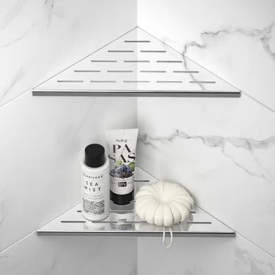 Produktbild von Eck Duschregal für geflieste Wände, Einbauregal, 2 Stück, Silber, 254mm