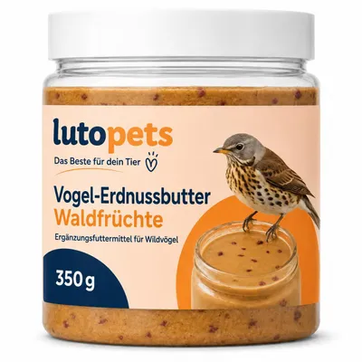 Immagine prodotto di Lutopets: Crema di arachidi per uccelli con frutti di bosco | Crema di arachidi per uccelli | 350 g, Immagine generata dall'IA