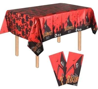 Produktbild von Tischdecke Halloween Sensenmann 2 Stück Rechteckig Wasserfest Rot Folie 54 x 108 cm