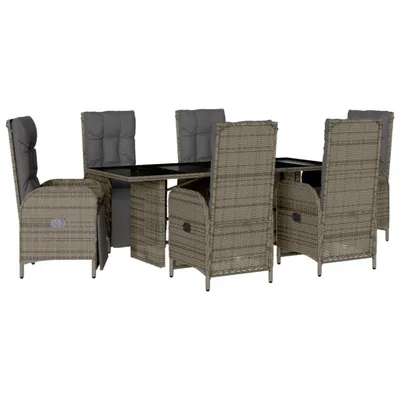 Obrázek produktu pro vidaXL 7dílný zahradní jídelní set s polštáři Grey Poly Rattan