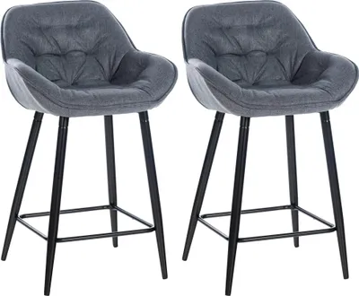 Produktbild von CLP 2er Set Barhocker Gibson Tresenstuhl gepolstert mit Fußstütze grau Material Stoff