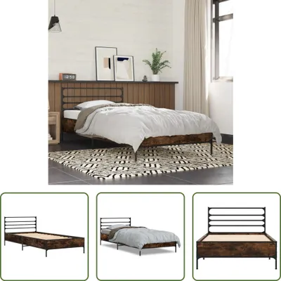 Produktbild von The Living Store Bettgestell Räuchereiche 90x190 cm Holzwerkstoff und Metall