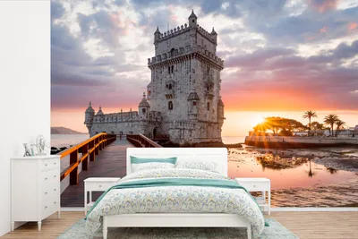 Produktbild von MuchoWow® Fototapete für Wohnzimmer oder Schlafzimmer Wandtapete Vinyl Motivtapete Sonnenaufgang in Portugal - 330x220 cm - Fototapeten