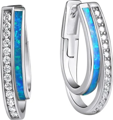 Produktbild von V Klappcreolen 925/- Sterling Silber 2,1cm weiß Zirkonia weiß 025210004-2