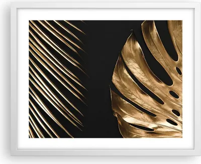 Produktbild von Gerahmtes Poster - Weißer Rahmen - Golden Blatt Monstera - 50x40 cm - Wand Bild - Wanddeko - Wandbilder - Kunstposter - Wandposter - Bilderrahmen - Bilder - Kunstdruck - P2WAA50x40-5028