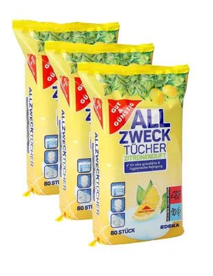Produktbild von Gut & Günstig 3 x Allzwecktücher mit Zitronenduft, 3 x 80 Stück