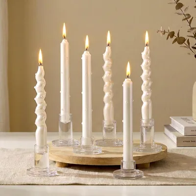 Immagine prodotto di 6 candelabri in vetro per decorazioni da tavola, candelabri trasparenti