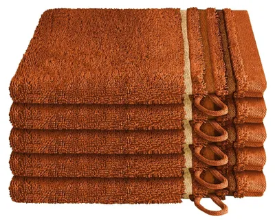 Produktbild von SCHIESSER Waschhandschuhset Skyline Color | Einfarbig | 5-teilig | 100% Baumwolle | Flauschig & Saugstark | 16x22 cm | Terrakotta
