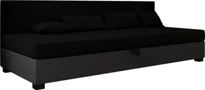 Produktbild von AURA SOFA  Boxspringbett  TILIA BIZ 100x195 Komplett-Set mit Bonell Matratze, Polsterbett mit Bettkästen -  Dunkelgrau/Schwarz, SAWANA 05/14