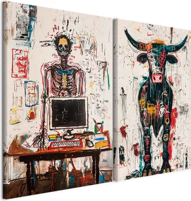 Produktbild von murando - Handart Bilder Set Bunter Stier Kunstdruck 80x60cm 2 Teilig je 40x60cm Collage 2er Vlies mit Acrylgel Beschichtet Wandbilder Leinwandbilder Dekoration Schlafzimmer - Graffiti h-H-10096-b-a