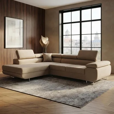 Produktbild von GOLDSTOFF ASTON Ecksofa L-Form 273×203 cm | Schlafsofa mit Bettfunktion und Stauraum | Modernes Wohnzimmer Ecksofa mit Liege (Beige)