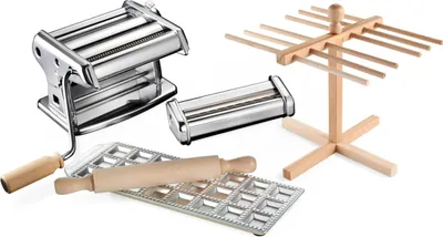 Imagen del producto de Imperia La Tua Pasta, máquina manual para hacer pasta, ideal para fettuccine, ravioles, espaguetis, tagliolini. Fabricada en acero inoxidable. Dimensiones: 350 mm, 223 mm, 220 mm