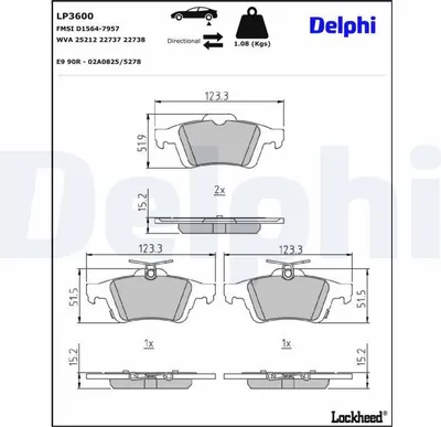 Produktbild von DELPHI Bremsbeläge Satz Hinten Bremsklötze für FORD FOCUS III LP3600
