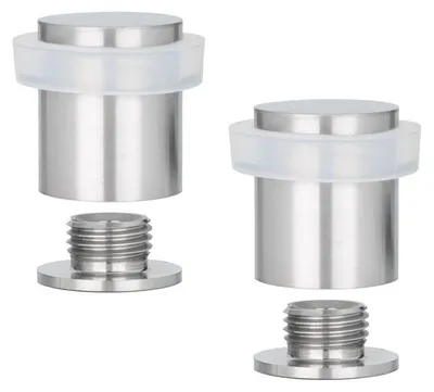 Produktbild von 2er-Set Türstopper aus Edelstahl | Ø 20 x 25 mm | Gewindefuß | Weißes Natursilikon | Inkl. Schraube und Klemme | I-181