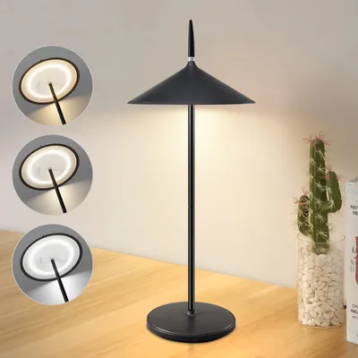 Image de Lampe de table ZMH sans fil, lampe de chevet à batterie, lampe de table LED 1800 mAh, rechargeable, à intensité variable par simple effleurement, noire, moderne, lampe d'extérieur IP44 avec port USB, pour balcon, jardin, table à manger, camping