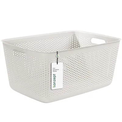 Produktbild von Aufbewahrungsbox 45l, Aufbewahrungskorb aus Kunststoff mit Griff, perforierte, weiß