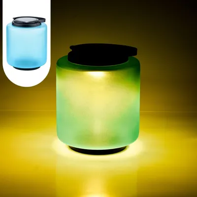 Produktbild von Marrakesch Solarlaterne für außen mit Henkel aus Glas 33cm Groß | Skandinavische Outdoor Solar LED Laterne Erlin blau IP65 Wasserdicht als Gartendeko Deko