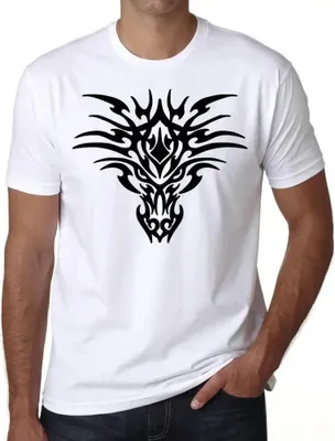 Produktbild von Herren Grafik T-Shirt Tribal Drachen Gesicht Tattoo – Tribal Dragon Face Tattoo – Öko-Verantwortlich Vintage Jahrgang Kurzarm Lustige Druck Geburtstag