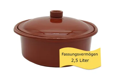 Produktbild von Ton-Cocotte mit Deckel - 2,5 Liter– Glasierter Schmortopf für Glaskeramik, Gas, Ofen & Grill – Mediterraner Tontopf