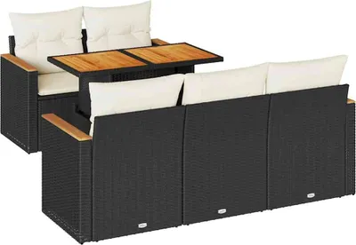 Produktbild von vidaXL 6-tlg. Garten-Sofagarnitur mit Kissen Schwarz Poly Rattan