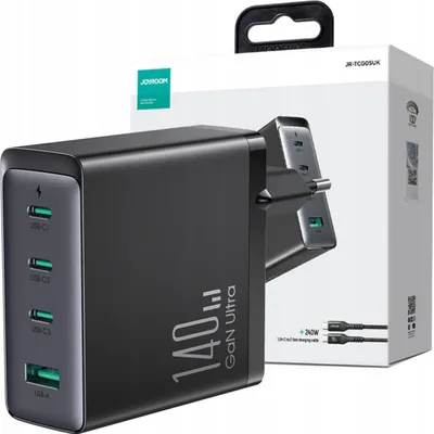 Immagine prodotto di Caricatore rapido GaN Ultra 140W 3 x USB-C / USB-A Joyroom JR-TCG05EU - Nero + cavo USB-C - USB-C 240W da 1,2 m