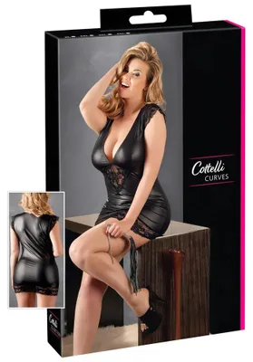 Obrázok produktu pre Cottelli Plus Size - lesklé šaty s čipkou - čierne - XXXL