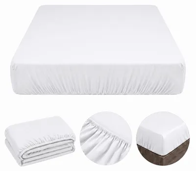 Zdjęcie produktu dla Prześcieradło z Gumką 200x220 Białe, Zakładka 25cm, 100% Bawełna Premium, Kremowe, Grube i Miękkie, King Size