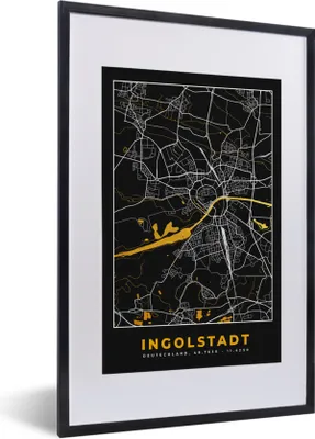 Produktbild von MuchoWow® Gerahmtes Poster Ingolstadt - Stadtplan - Gold - Karte - Deutschland 40x60 cm - Poster mit Schwarzem Bilderrahmen Wandposter Rahmen Foto Bilder - Poster in Rahmen