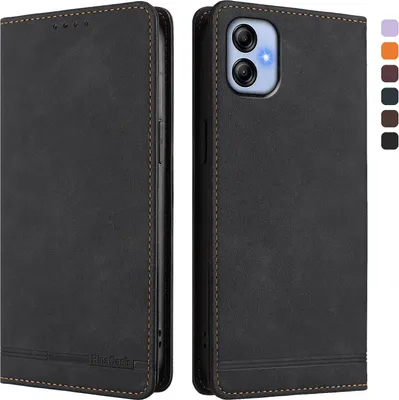 Image de Etui pour Samsung Galaxy A04E, étui rétro en cuirPolyuréthaneavec support et fentes pour cartes de crédit Noir
