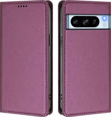 Obrázek produktu pro Kožené pouzdro pro Google Pixel 8 Pro, magnetické flipové pouzdro zPolyuretankůže se stojánkem Fialová