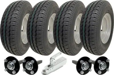 Image de 145R10 Twin Axle Trailer Kit High Speed Road Legal Wheels Hub & Stubles Axles Hitch
