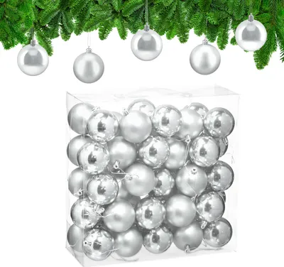 Image de Lot de 50 boules de Noël Relaxdays, décorations de Noël, mates et brillantes, boules de sapin ∅ 6 cm, décorations pour sapin de Noël, argentées