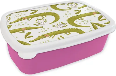 Produktbild von KitchenYeah® Lunchbox Brotzeit Brotdose 17x11 cm Krokodil - Weiß - Muster Kinder Brotzeitdose - Lunchpaket - Brotkasten  - Sandwich Box