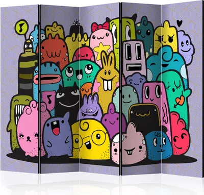 Produktbild von 5-teiliger Einseitiger Vlies Paravent - Monsters from 3rd C Grade II 225x172 cm Für Kinder e-C-0057-z-c