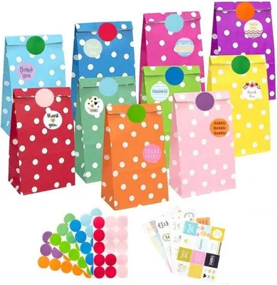 Produktbild von Famanu Papiertüten Bunte Designs - Süßigkeitstüten für Feiern - 40 Stück
