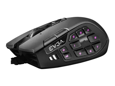 A black EVGA X15 MMO gaming mouse is shown from a side angle against a white background.