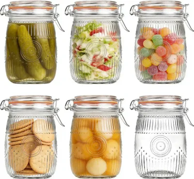 6 luftdichte Glasvorratsdosen 1 L mit Hakenverschluss, spülmaschinengeeignet