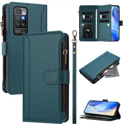Obrázek produktu pro Pouzdro pro Xiaomi Redmi 10 4G, zipem, peněženkovéPolyuretankožené flip pouzdro s kapsami na karty, stojánkem a poutkem na ruku zelený