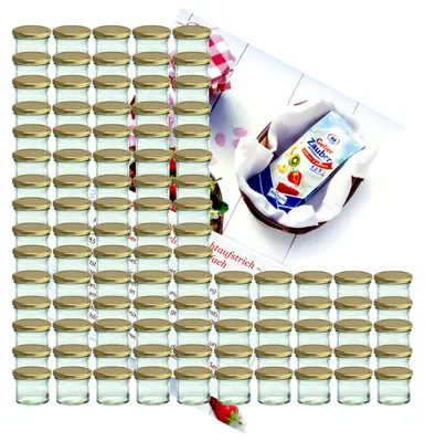 Image de 100 pots en verre 125 ml To 66 avec couvercle doré et sucre diamant - livret de recettes