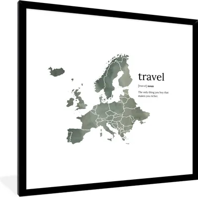 Produktbild von MuchoWow® MuchoWow® Gerahmtes Poster Europa-Karte - Aquarell - Zitate 40x40 cm - Poster mit zchwarzem Bilderrahmen - Mit Rahmen - Wanddekoration Schlafzimmer