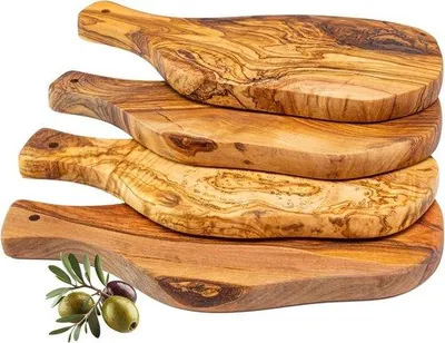 Obrázok produktu pre Sada dosiek na krájanie z prírodného olivového dreva - ručne vyrobené - drevené dosky na krájanie potravín - grilovacie dosky na syr a chlieb - 28x13 cm s rukoväťou