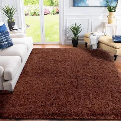 Produktbild von Unyqoos® Flauschiger Velours-Teppich 120 x 160 cm – 5 cm Flor, Schaumzwischenlage & Antirutsch-Noppen, Braun, für Wohn- und Schlafzimmer