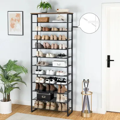 Immagine prodotto di Portascarpe - Armadio per scarpe - Contenitore per scarpe - Porta scarpe a 12 ripiani - Ripiani regolabili - Legno con metallo