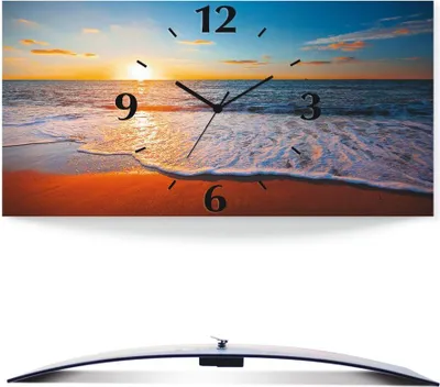Produktbild von ARTland Wanduhr, gebogen Quarzuhr - schwarzer Zeiger Sonnenuntergang und das Meer Größe: 50x25 cm