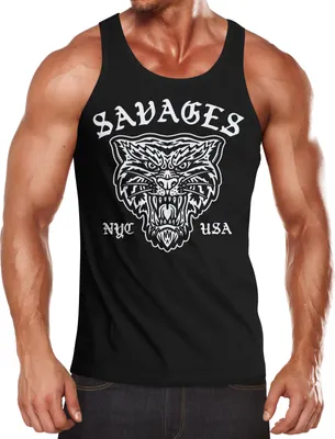 Produktbild von Herren Tank-Top Tiger Vintage Print Muskelshirt Muscle Shirt Neverless® schwarz XXL